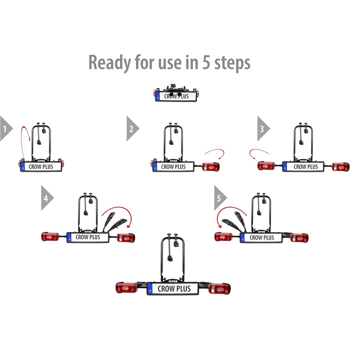 Велосипедний багажник EUFAB CROW BASIC для 2 велосипедів (E-bike), на фаркоп, частково зібраний, чорний