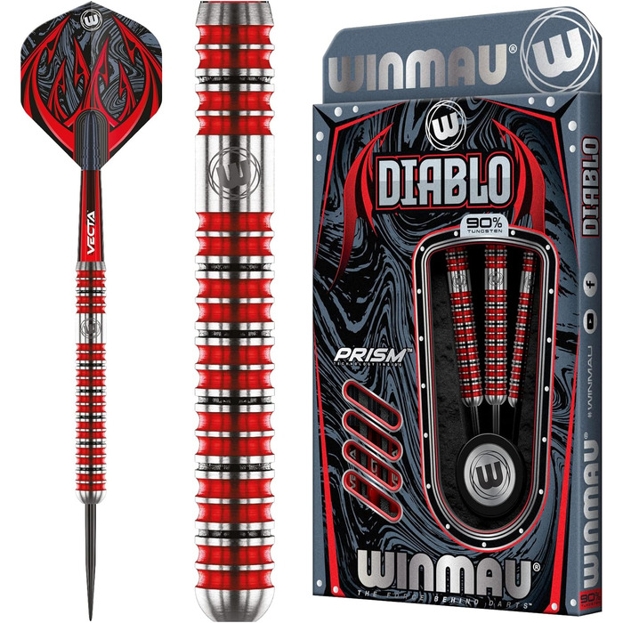 Дартс WINMAU Diablo професійний, сталевий наконечник, вольфрам, 23 г, з крилами та стрижнями (паралельний)