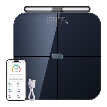 Ваги Healthkeep для зважування людини, розумний імпедансометр з 8 електродами, Wi-Fi та Bluetooth, 46 показників тіла, сумісність з Android та iOS, точність, до 180 кг, 30x30 см