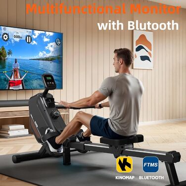 Магнітний гребний тренажер MettleMatic для дому, складаний, Bluetooth, 16 рівнів, 300 Н, навантаження до 150 кг, гарантія 2 роки