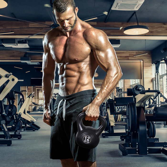 Гантель-гиря 12 кг, заповнена піском, для початківців, чорного кольору