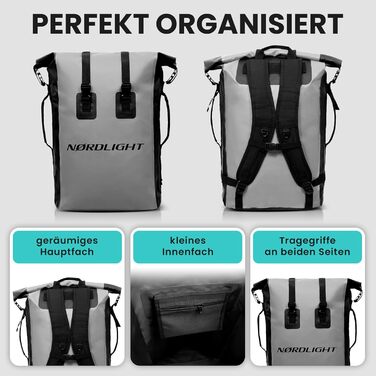 Водонепроникний рюкзак Nordlight Dry Bag 35л з Roll Top, для водного спорту, велосипеда, кур'єра, трекінгу, риболовлі - Сірий
