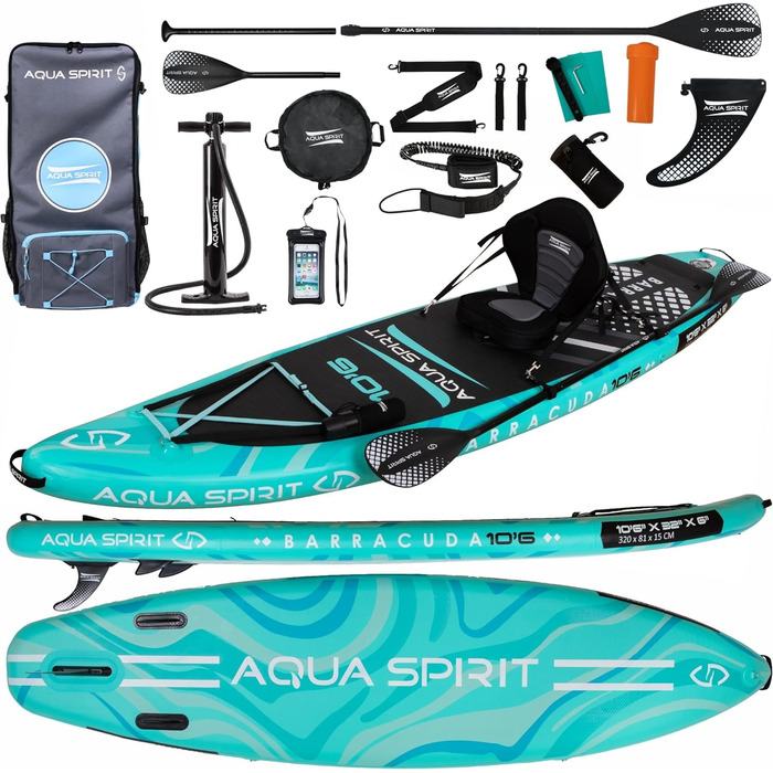 SUP дошка Aqua Spirit надувна 2024, 320x81x15 см, комплект (весло, рюкзак, насос) для початківців/експертів, зелений, гарантія 2 роки