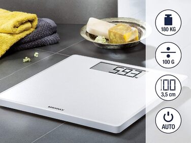 Електронні ваги для зважування Soehnle Style Sense Safe 100, з великою LCD-індикацією, нековзні ніжки, плоский дизайн, білі