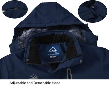 Чоловіча тепла куртка для сноуборду та гірськолижного спорту: флісова, зимова, вітрозахисна, для хайкінгу та активного відпочинку з капюшоном (XL, темно-синій)