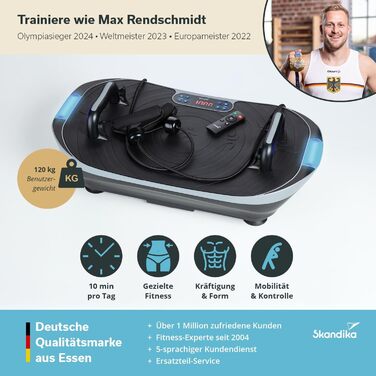 Платформа для вібраційного тренування Skandika V2 з ручками та стрічками | 99 рівнів, LCD-дисплей | Спортивний комплекс для дому (сірий/чорний)