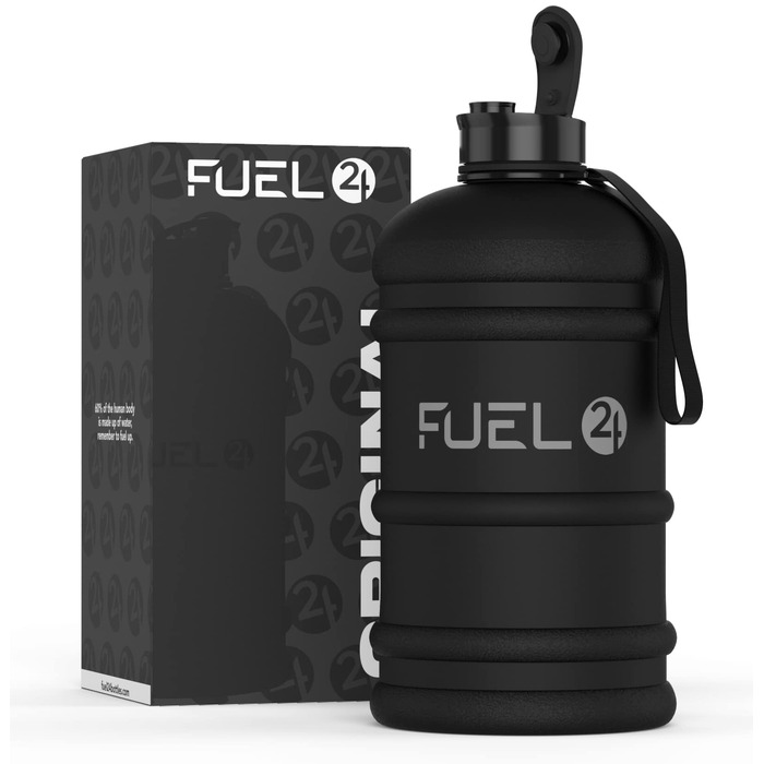 Спортивна пляшка для води Fuel24 на 2,2 л з кришкою Pop-up або трубочкою, велика ємність, без BPA, чорна