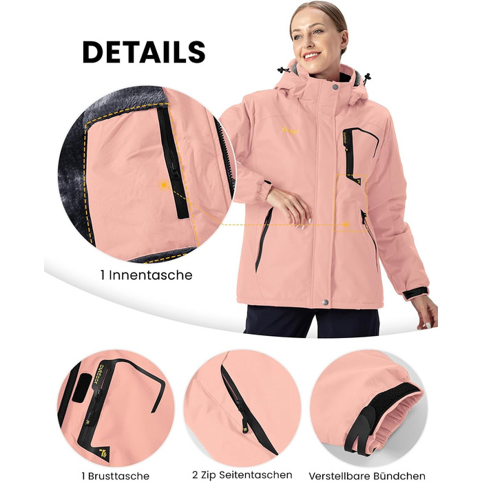 Жіноча флісова куртка, зимова куртка, водонепроникна, дихаюча, тепла, вітрозахисна софтшел куртка для активного відпочинку з капюшоном, рожевий колір