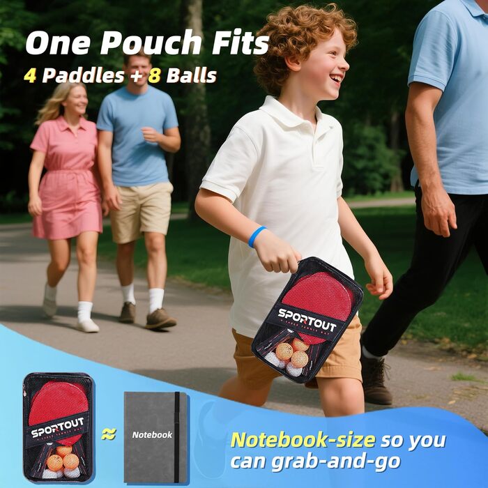 Набір для пінг-понгу: 4 ракетки та 8 м'ячів для гри в приміщенні та на вулиці