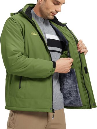 Чоловіча зимова куртка YSENTO, водонепроникна, тепла флісова підкладка, софтшелл, дихаюча, для катання на лижах та сноуборді з капюшоном (L, Зелений)