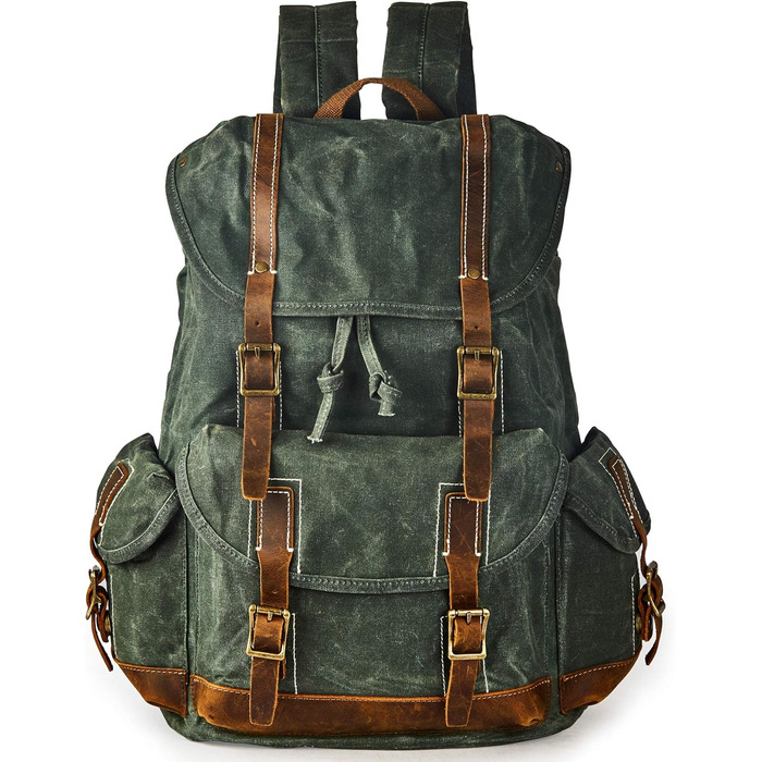Чоловічий рюкзак з вощеного льону та шкіри Crazy Horse BRASS TACKS Leathercraft, водонепроникний, для ноутбука 15.6