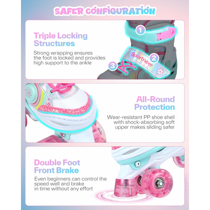 Роликові ковзани Sportneer для дітей з підсвіткою та захистом, розмір M (EU 33-36)