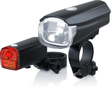 Велосипедні ліхтарі CSL LED - комплект (передній та задній) - сертифіковано StVZO - 30 Lux, чорний