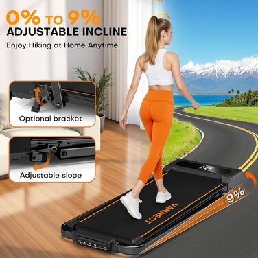 Складана бігова доріжка для дому VANNECT Walking Pad, нахил 9%, швидкість 1-12 км/год, LCD-дисплей, керування через додаток та пульт, максимальна вага 150 кг, помаранчева