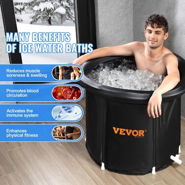 VEVOR льодяна ванна 330 л, надувна складна ванна з кришкою, 85x75 см, бочка для крижаних ванн для дому та вулиці, кріотерапія, для спортсменів і початківців