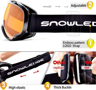 Лижна маска Snowledge для жінок і чоловіків, сноуборд-окуляри з подвійною лінзою, OTG, UV400, антифог, вітрозахист, сумісна з шоломом, для катання на лижах, мотоциклі, велосипеді, скейті, чорна/помаранчева (VLT 34%) HB-167