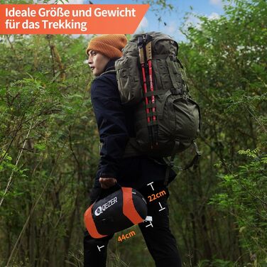 Сплячий мішок пуховий, зимовий, 600FP+, 12°C до -24°C, легкий та теплий, для 3-4 сезонів, кемпінг, трекінг, походи, оранжевий