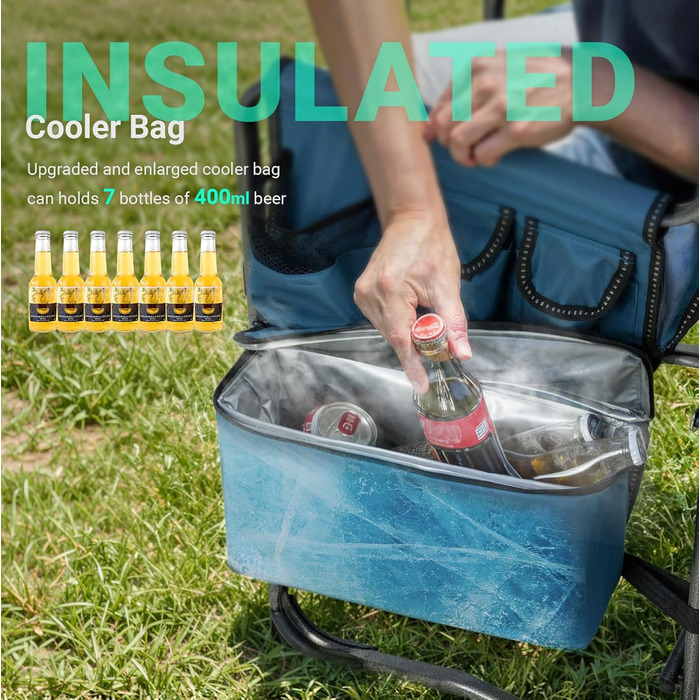 Стілець для кемпінгу OVERMONT: складаний, з підспівачем та сумкою-холодильником. Макс. навантаження 180 кг (2 шт., чорний)