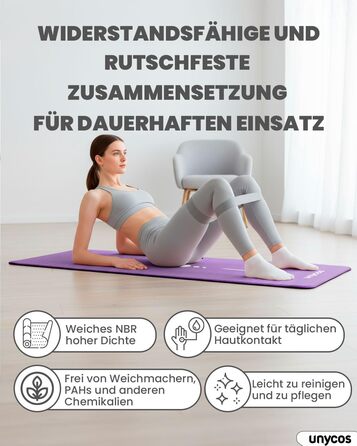 Килимок для йоги Unycos: антиковзаюча поверхня, висока щільність 6/10/15 мм, з сумкою, для пілатесу та фітнесу, колір ліловий, розмір 183*66*1 см.