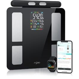 Вага тіла Mybeo з датчиками на ручках - цифрова Bluetooth вага, аналіз жиру в тілі, багатофункціональна вага з цифровим дисплеєм