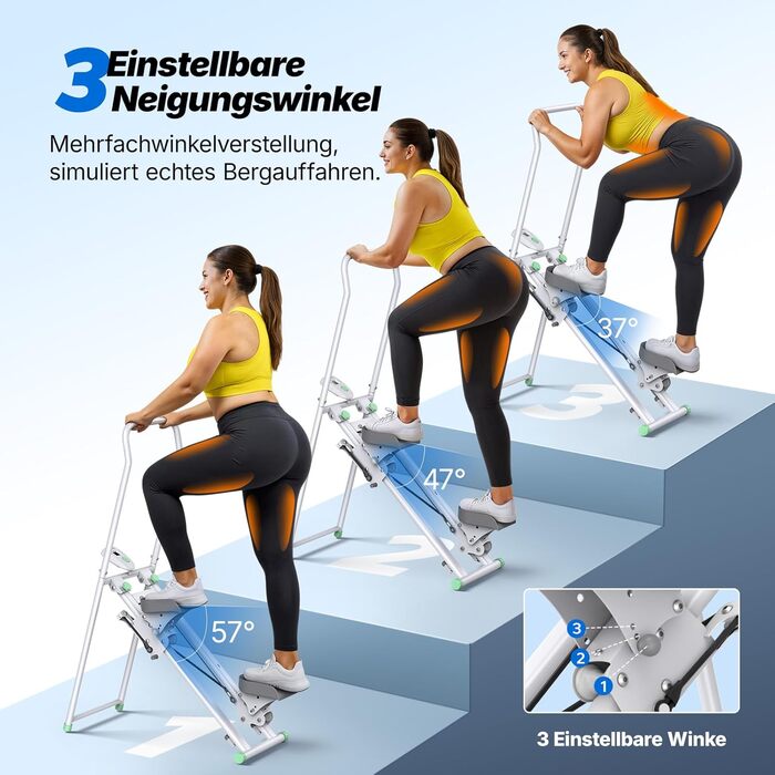 MERACH Степер для дому 2025 - вертикальний тренажер для кардіо та загальної фізичної підготовки, компактний, складний, з регульованою висотою кроку та ручками (2438G2)