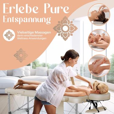 Масажне ліжко KESSER® з 3 зонами, до 250 кг, складне, регульоване, з аксесуарами (підголовник, підлокітники, сумка), антиковзне покриття, бежеве