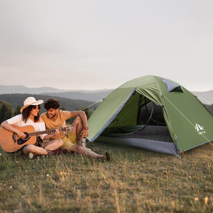 Намет Night Cat Camping 2-місний, водонепроникний, легкий, 3 сезони, з тамбуром, компактний, зелений