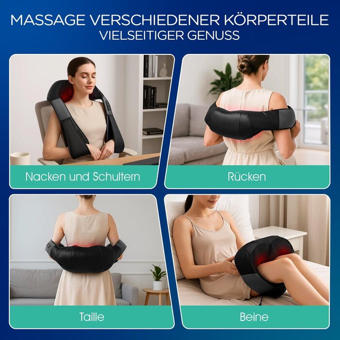 Масажер для шиї та плечей VOYOR-HEALTH PJ100 з інфрачервоним підігрівом, 4D Shiatsu масаж для спини та попереку, універсальний для дому, авто та офісу, чорний