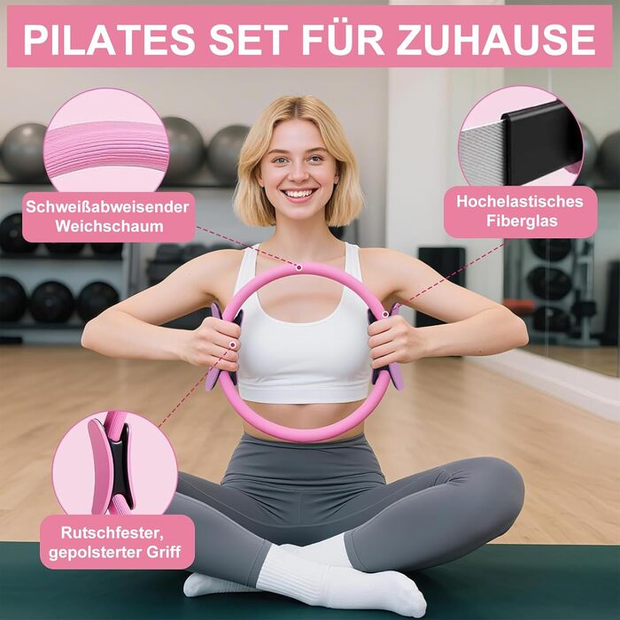 Набір для пілатесу Pilates Set 13 предметів: кільце, м'яч, гумки, шкарпетки, постер, сумка для тренувань. Пілатес вдома для жінок, рожевий колір