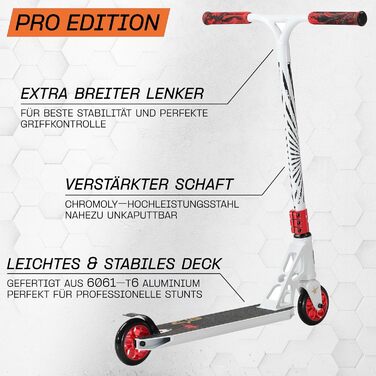 Самокат трюковий STAR SCOOTER Professional Freestyle (біло-червоний) з підшипниками ABEC-9, алюмінієвий, для дітей та підлітків від 8 років