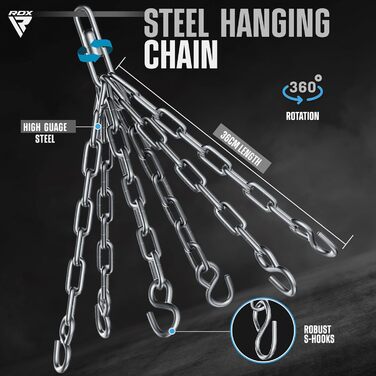 RDX Боксерський мішок Boxen Body Boxsack з рукавичками та сталевим ланцюгом, мішок для боксу Maya Hide, для кікбоксингу, MMA, муай-тай, карате, чорний, не наповнений