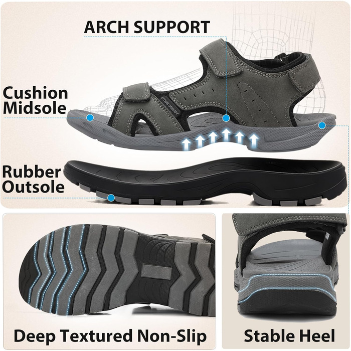 Чоловічі сандалі ARRIGO BELLO для трекінгу та відпочинку, сірі, розмір 43 EU