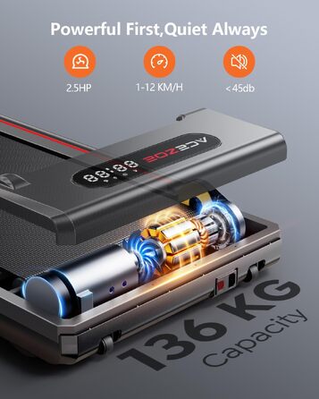 Складана бігова доріжка P20-Rot для дому з ручками, регульованою висотою та нахилом 10%, двигун 2.5 к.с., швидкість до 12 км/год, LED-дисплей, пульт та керування через додаток