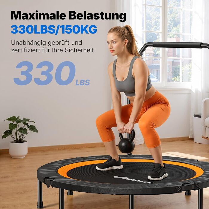 Міні-трамплін MERACH 122 см з ручкою - фітнес-трамплін, 150 кг, тихий, для дому