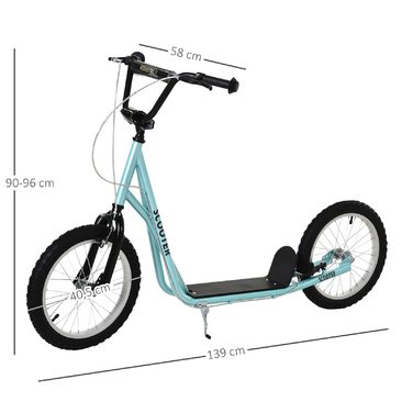 Дитячий самокат HOMCOM Скутер Складаний Kick Scooter з пневматичною шиною та ручним гальмом, Міський самокат, пригоди для дітей від 5 років, 16 дюймів | Аосом