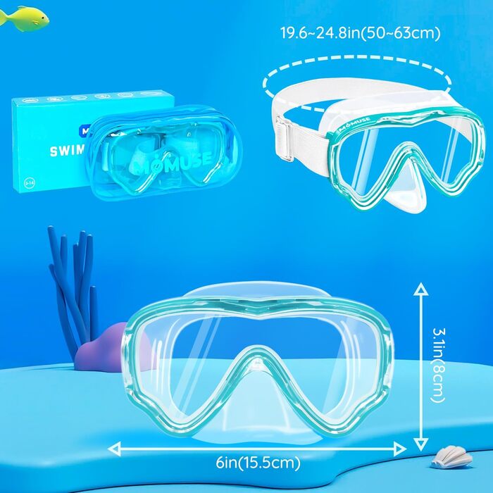 Дитячі окуляри для плавання MOMUSE з м'якою стрічкою, 3D-перемичкою, антифог та небитними лінзами для хлопчиків та дівчаток 3-14 років (Сині)