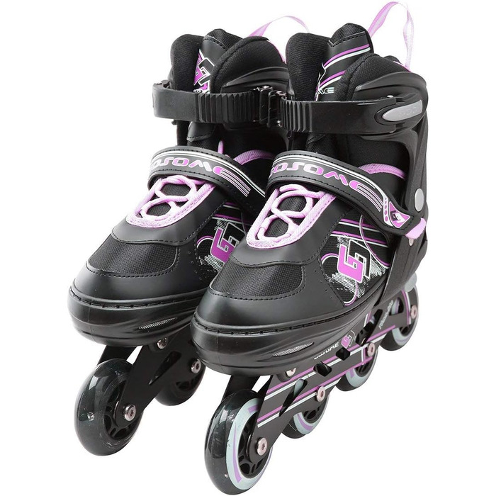 Інлайнери Tante Tina Pro для дітей - дитячі ролики-інлайнери з підсвічуванням, регульовані на 4 розміри, 4 кольори (чорний/зелений, чорний/рожевий, M (33-37))