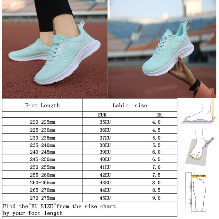 Спортивне взуття для жінок та чоловіків: кросівки для бігу, фітнесу, прогулянок та повсякденного носіння. Розміри 35-45 EU, колір: зелений (208apfelgrün)