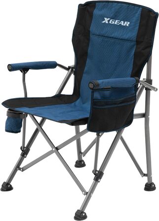 XGEAR Складний стілець, туристичний, для відпочинку на природі, з підлокітником та кишенькою, для риболовлі, фестивалів, пікніків (блакитний)
