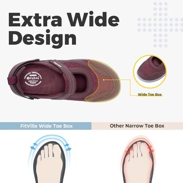 Стрічки FitVille для жінок, літні сандалії для догляду за ногами, Mary Jane з липучкою, широка модель, 35.5 EU, бордовий колір