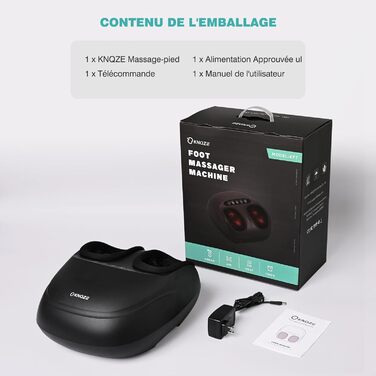 Електричний масажер для ніг KNQZE з підігрівом, Shiatsu масаж, для фасціїту та нейропатії, підходить для розміру взуття до 46, чорний