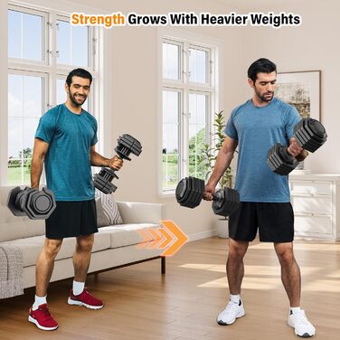 Набір гантелей регульовані, 11 кг/24.5 кг, 2 шт. з неслизьким грифом, швидке регулювання ваги, чорний колір