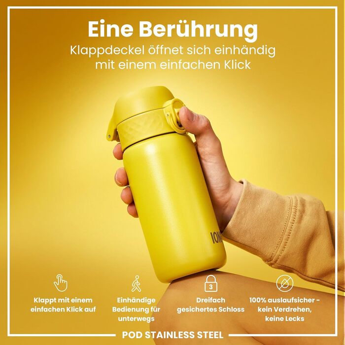 Дитяча пляшка для води ion8 Evo, 400 мл, нержавіюча сталь, жовта