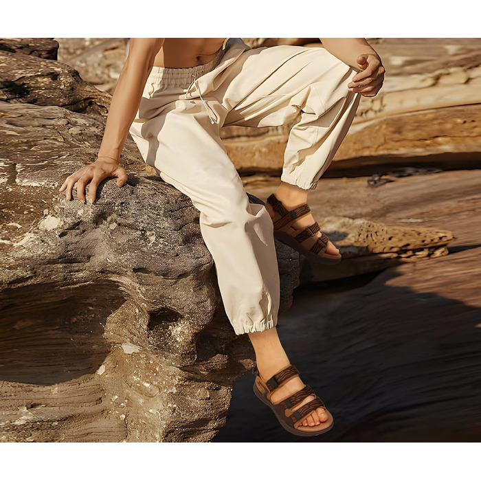 Чоловічі трекінгові сандалії KuaiLu: зручні, ортопедичні, для підтримки стопи при фасціїтусі, для активного відпочинку, літні, легкі, з відкритими пальцями, з регульованою застібкою-липучкою, розмір 48 EU, хакі-коричневі