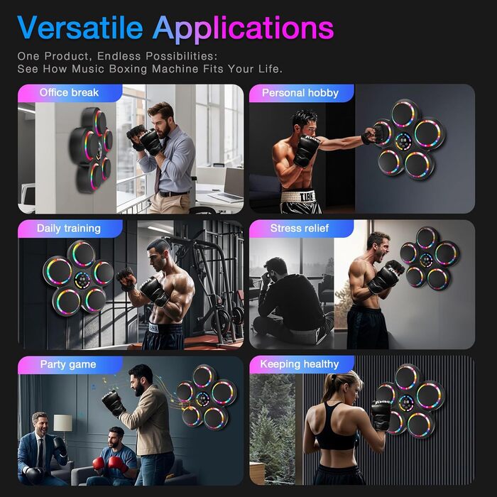 Розумна боксерська машина FOOING з Bluetooth, LED-підсвіткою та рівнями швидкості для дорослих та дітей, тренажер для зняття стресу з боксерськими рукавичками для домашніх тренувань. Інтелектуальні фітнес-пристрої (багатокольорове світло)