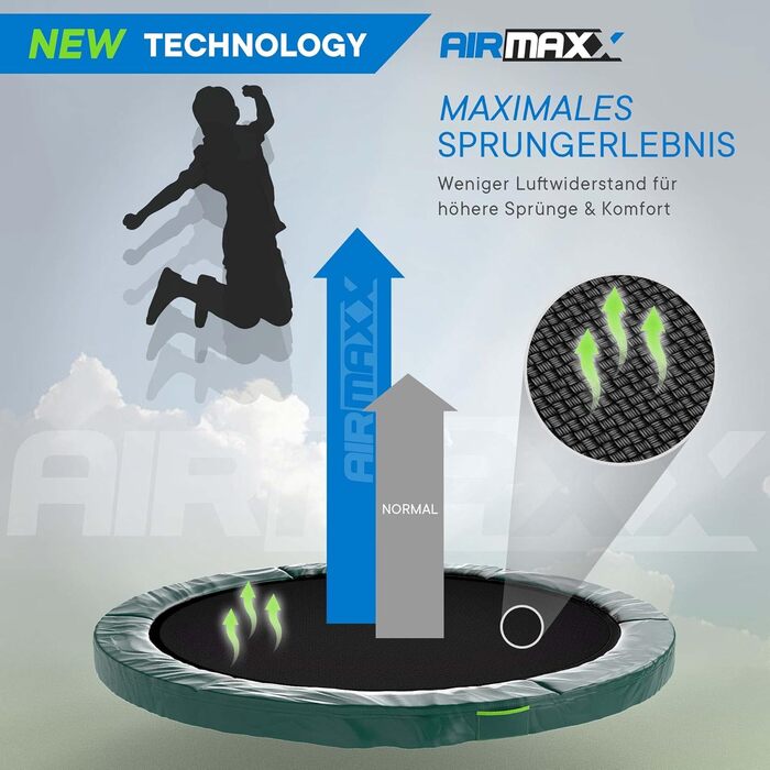 Трамплін KINETIC SPORTS 'Bungee Safety Elite' Ø 244/305/366 см - AirMAXX, для дітей та дорослих, Outdoor, зелений