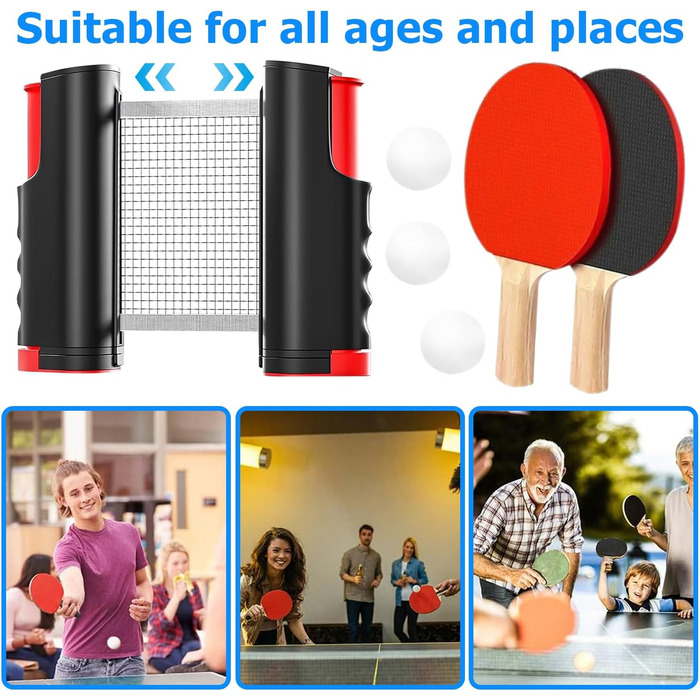 HOMURY Набір для настільного тенісу: 2 ракетки, сітка, 3 м'ячі, сумка, для гри в приміщенні та на вулиці, дитячий та дорослий