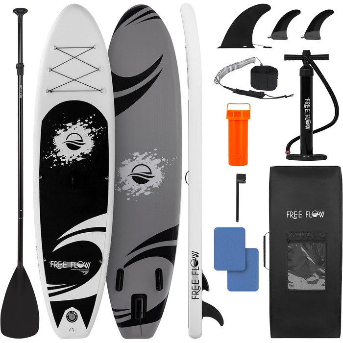 Надувний SUP СерeneLife Stand Up Paddling Board: комплект з веслом, насосом та сумкою. Touring SUP для дітей та дорослих, чорно-сірий, 155 кг.