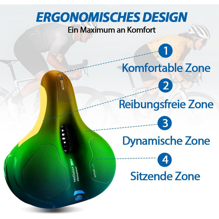 Велосипедне сідло Cloud Comfort Pro 2.0: М'яке, ергономічне, з пам'яті ефектом, амортизуюче, дихаюче. Підходить для чоловіків, жінок та дітей. City, Mountain Bike, з підвіскою.