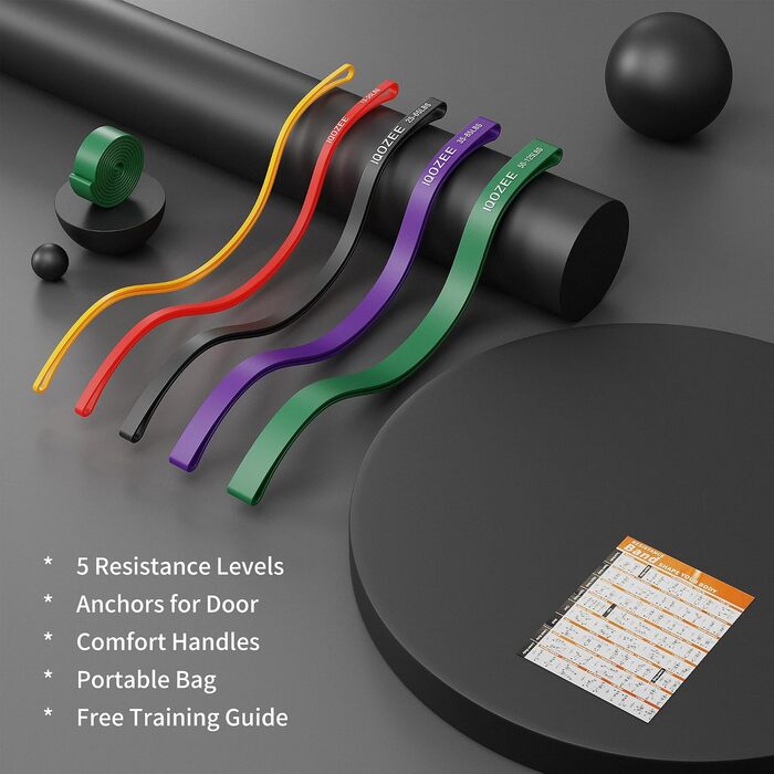 Набір гумових еспандерів 5 рівнів з анкерами, ручками, сумкою та інструкцією для фітнесу, йоги та нарощування м'язів (5-125 LBS)